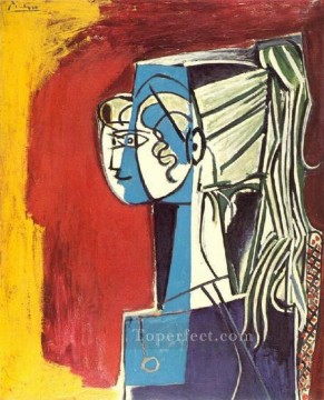  Rouge Arte - Retrato de Sylvette David 25 sur fond rouge 1954 Cubista